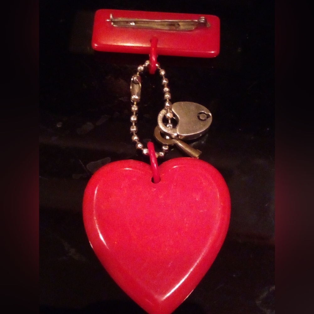 Vintage Marble Red Heart Brooch Charm Pin